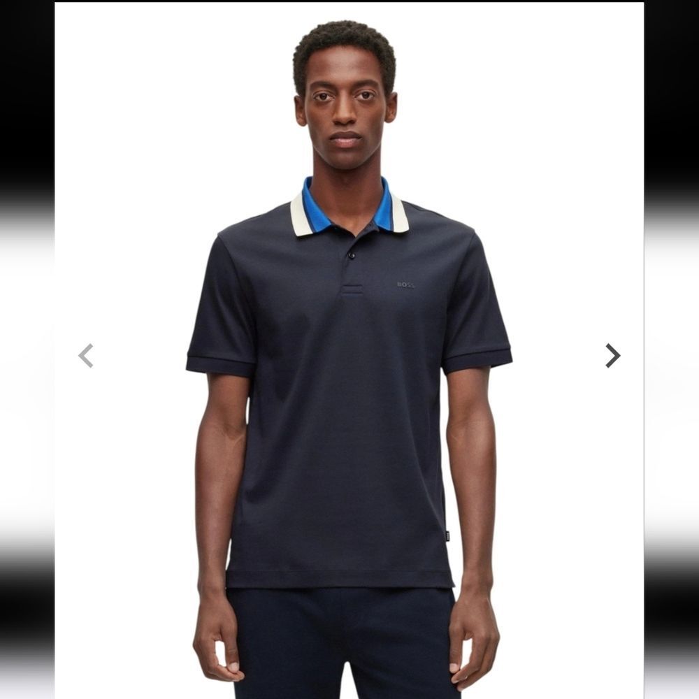 Boss Mercerised Cotton Polo Short Sleeve Top Navy Blue Size XXL